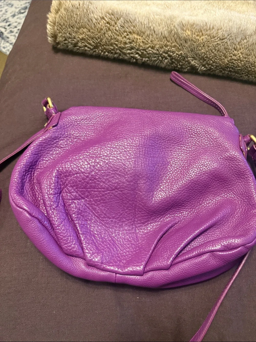 Vibrant Purple Leather Crossbody Bag with Front Flap